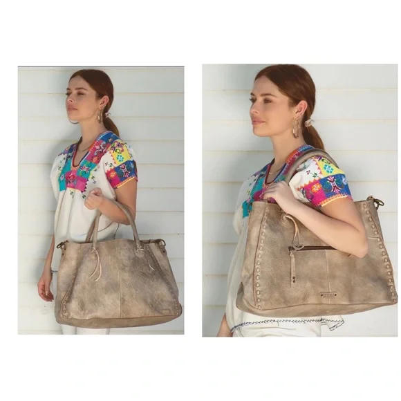 NWT Bed Stu Leather Rockaway Shoulder Bag Crossbody Tote Taupe Driftwood $345 - Picture 11 of 11
